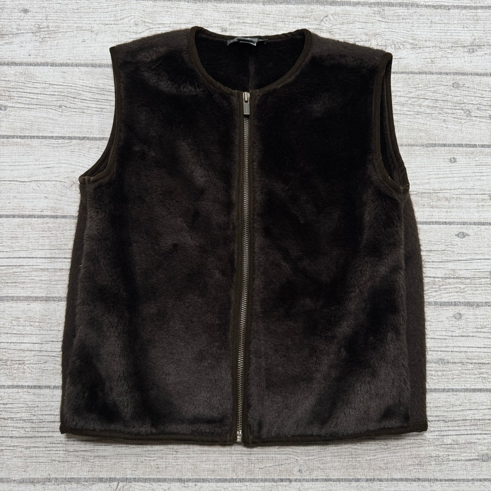 Banana Republic Vest Womens XS Brown Faux Fur Full Zip Plush Layering Gilet Chic